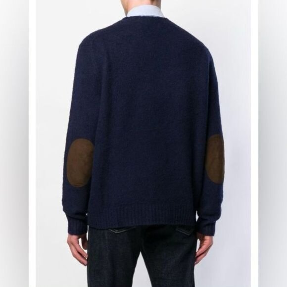 Polo Ralph Lauren Wool Alpaca V Neck Elbow Patch Sweater - Picture 1 of 6
